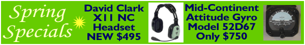 Used Avionics - Av Shack Specials - New David Clark X11 Headset $495 - Mid-Continent Attitude Gyro $750 For Sale